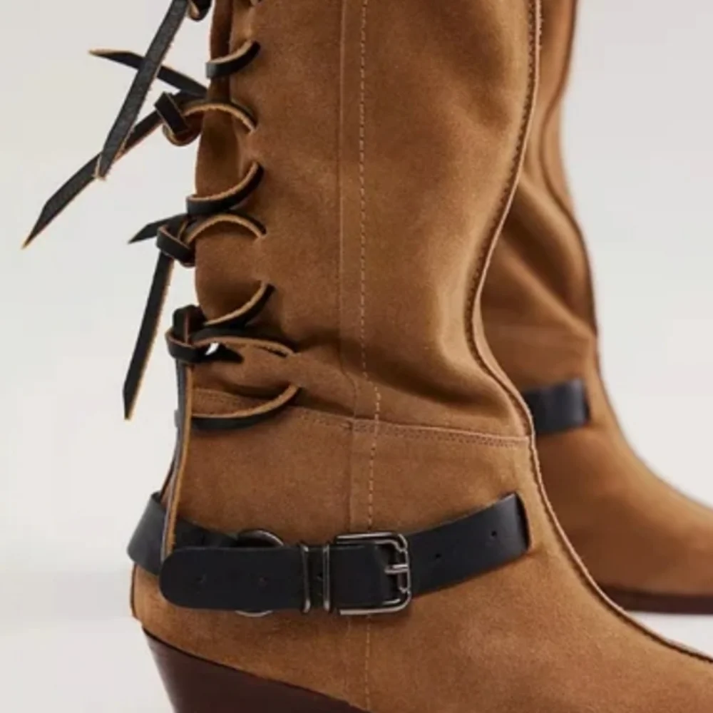 Free People Suede Lace-Up Knee-High Boots - Picture 5 of 7